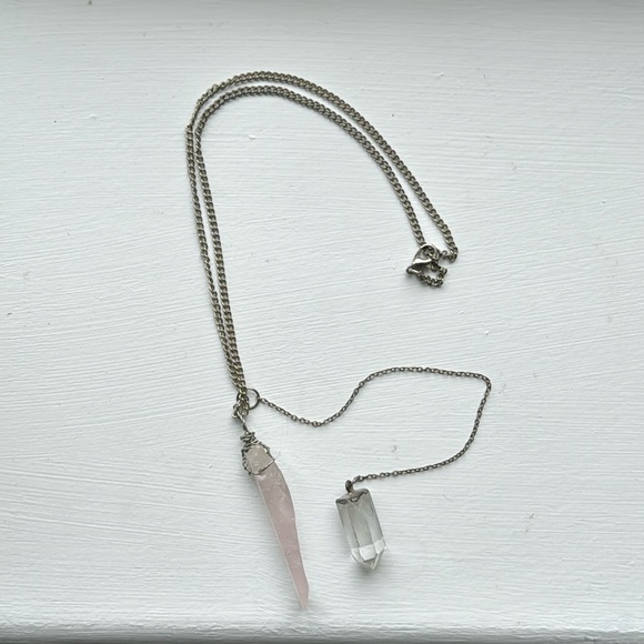 Rose Quartz + Clear Quartz Crystal Necklace - Picture 4 of 4